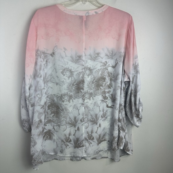 Catherines Top Womens Plus 3X 26/28W Pink Grey Floral Print Button Up Blouse - Picture 3 of 7